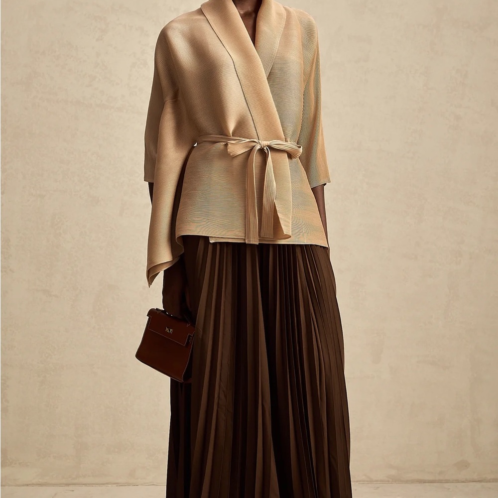 Miss Rosier Adèle cape-design pleated top & skirt matching set